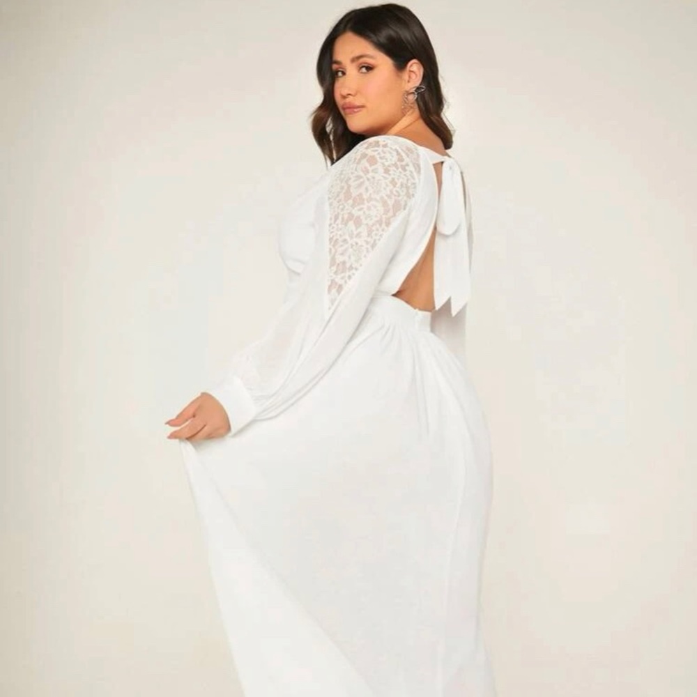 Belle Plus Lace Panel Tie Backless Wedding Dress
